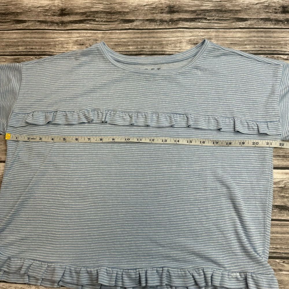 Women's LOFT Blue White Striped Crop Tee Ruffle Hem Long Sleeve M - Picture 9 of 13